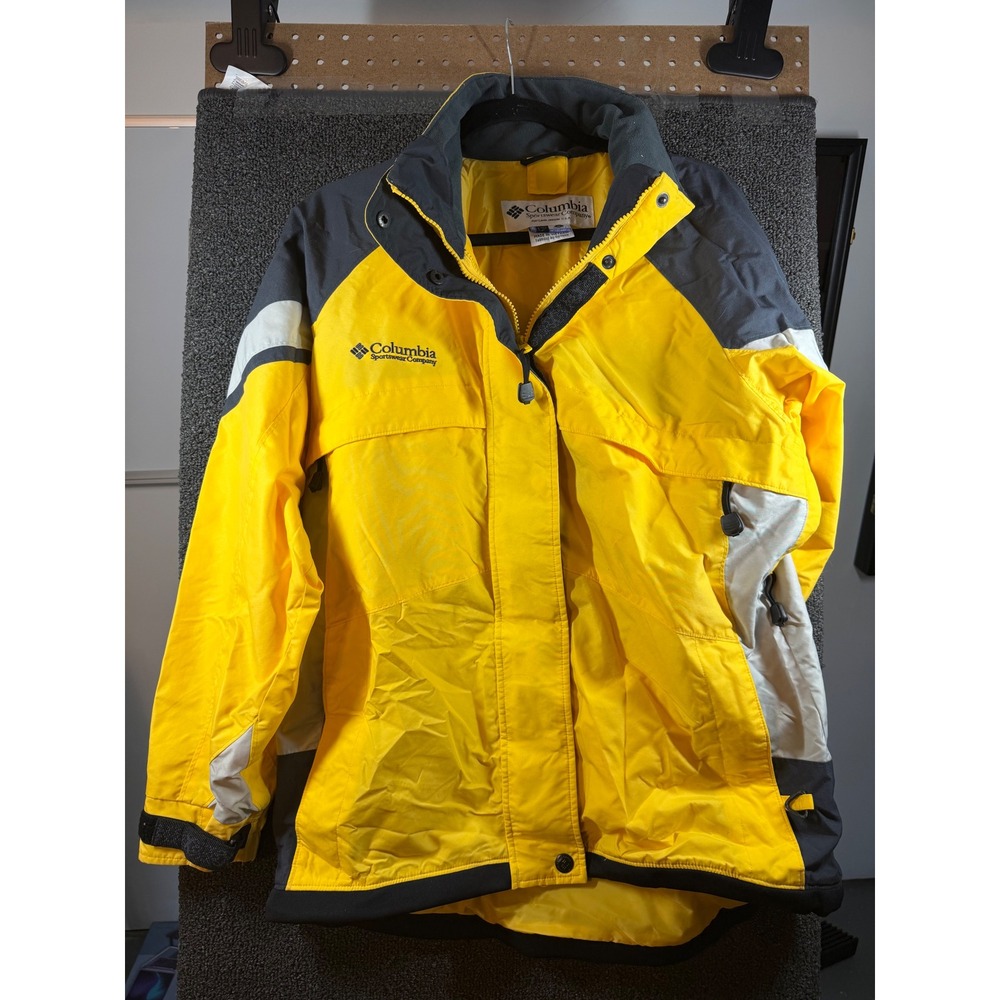 Columbia Interchange Jacket Womens Medium Yellow Grey Hooded Shell 266
